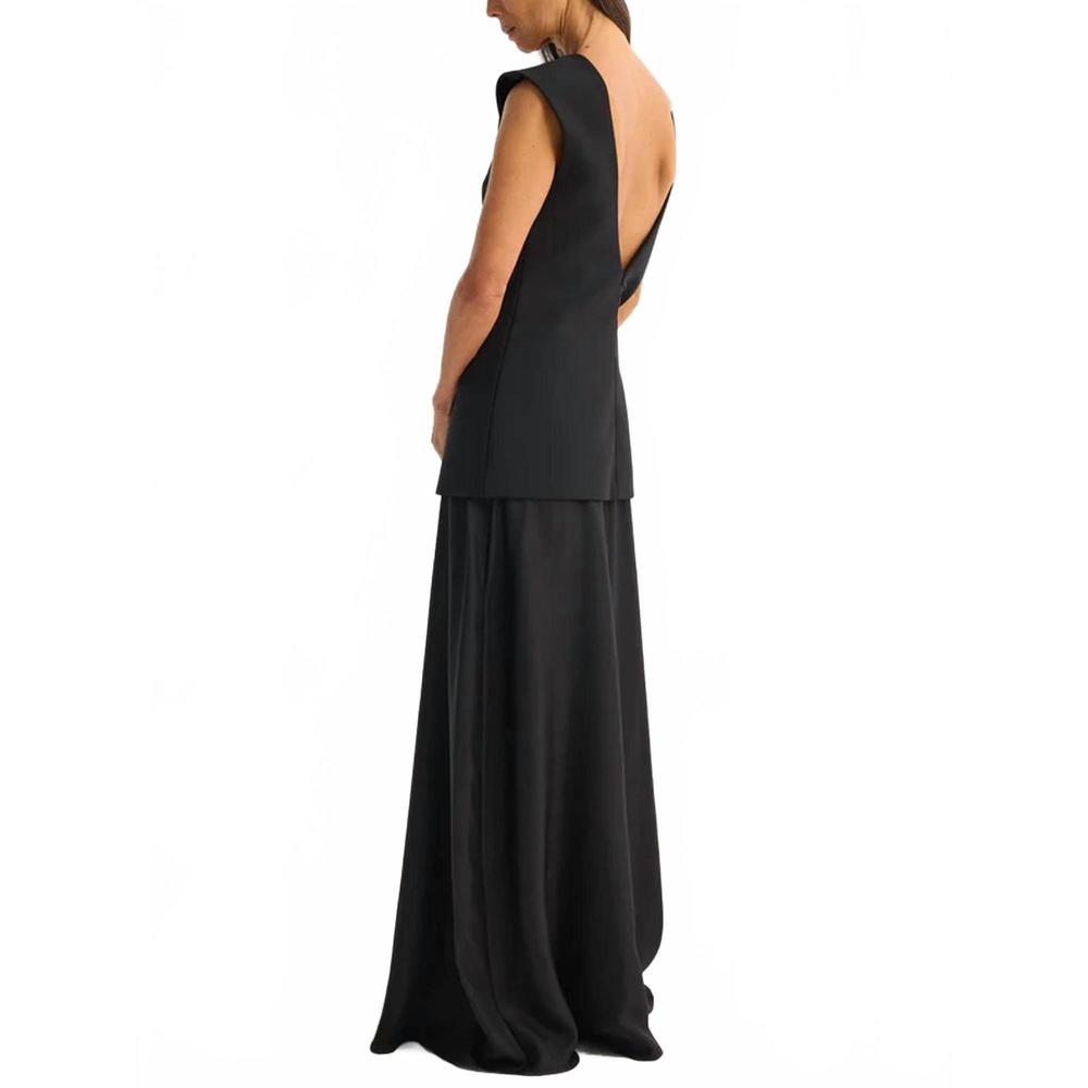 NEW ROHE open back integrated silk skirt dress in black - Picture 4 of 5